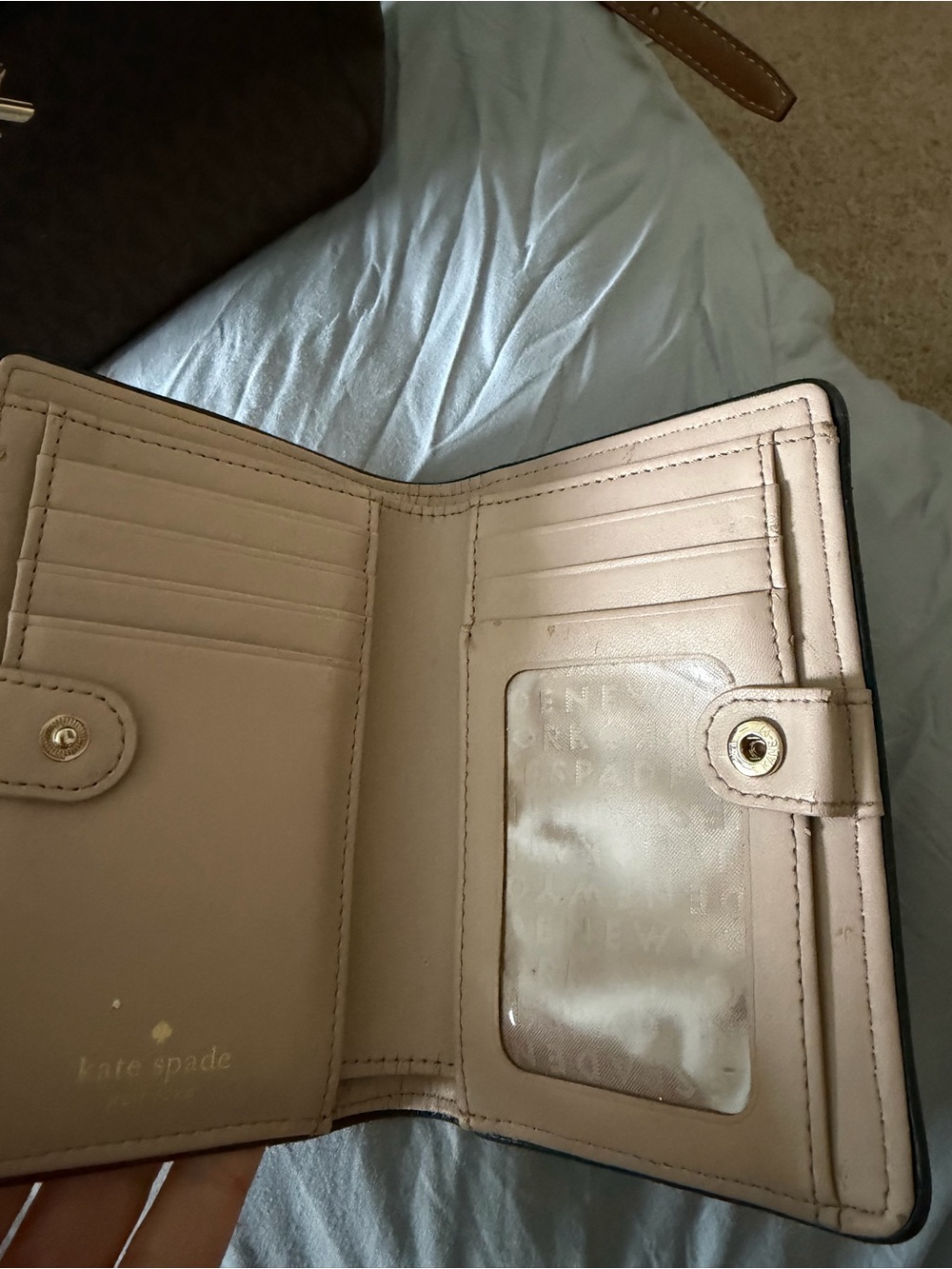 kate spade Pale Pink Leather Bi-Fold Wallet with Snap Closure